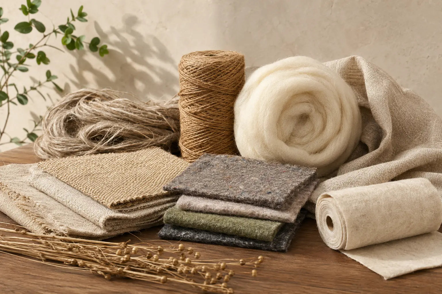 Hemp jute wool linen and recycled textile materials